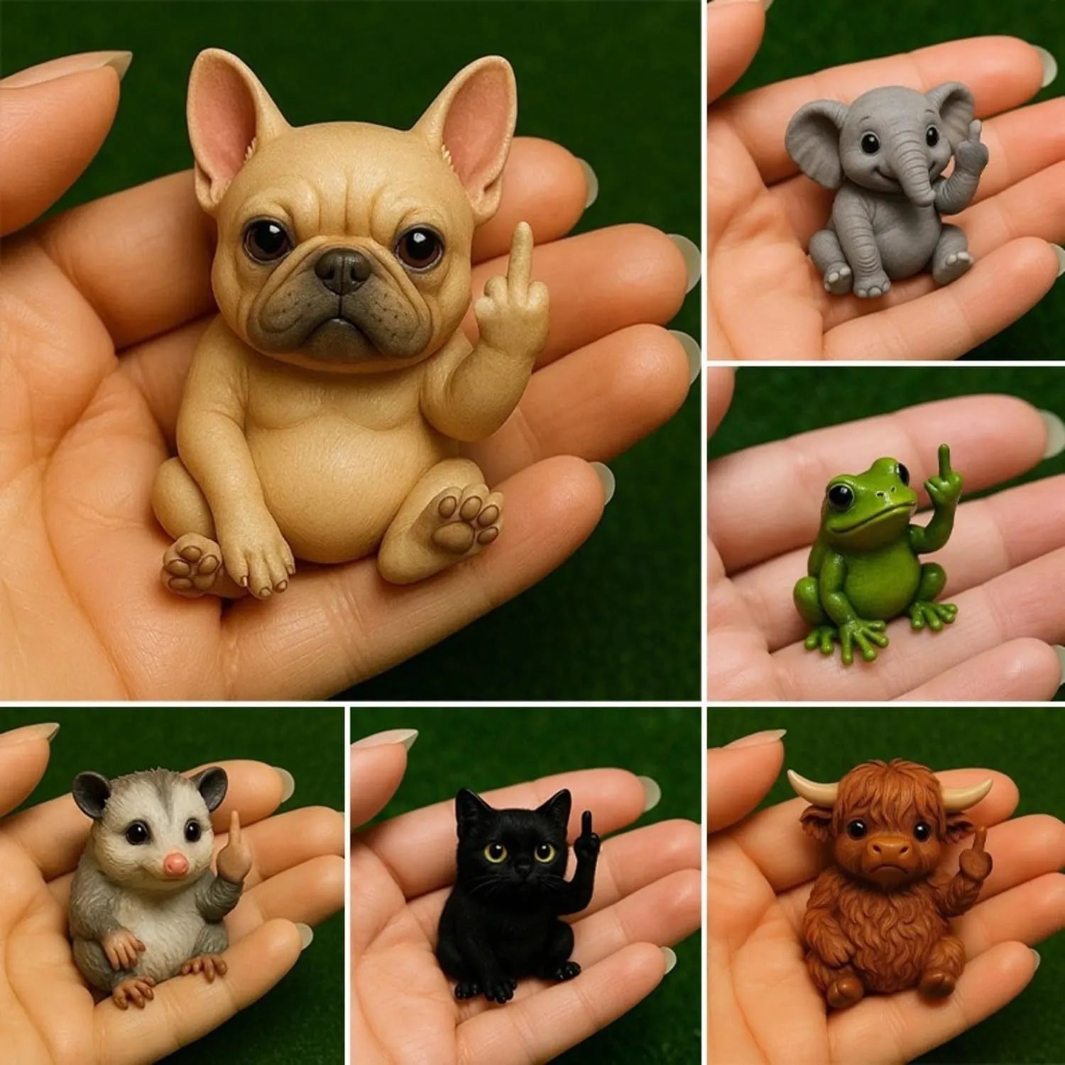 Plastic resin animal middle finger doll ornament showing cat design with distinctive gesture