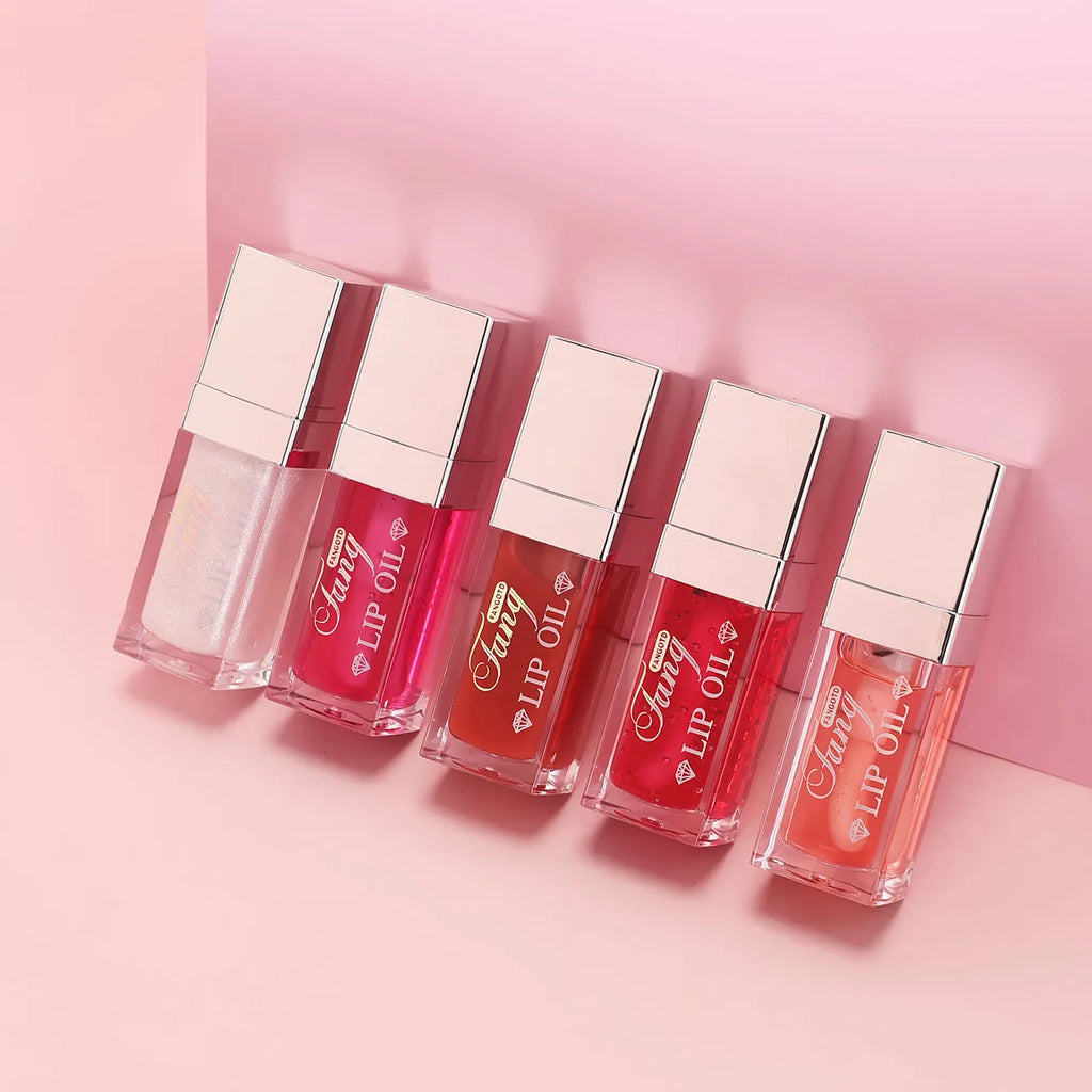 Five bright colour options of moisturising lip gloss mint lipstick with repairing effects