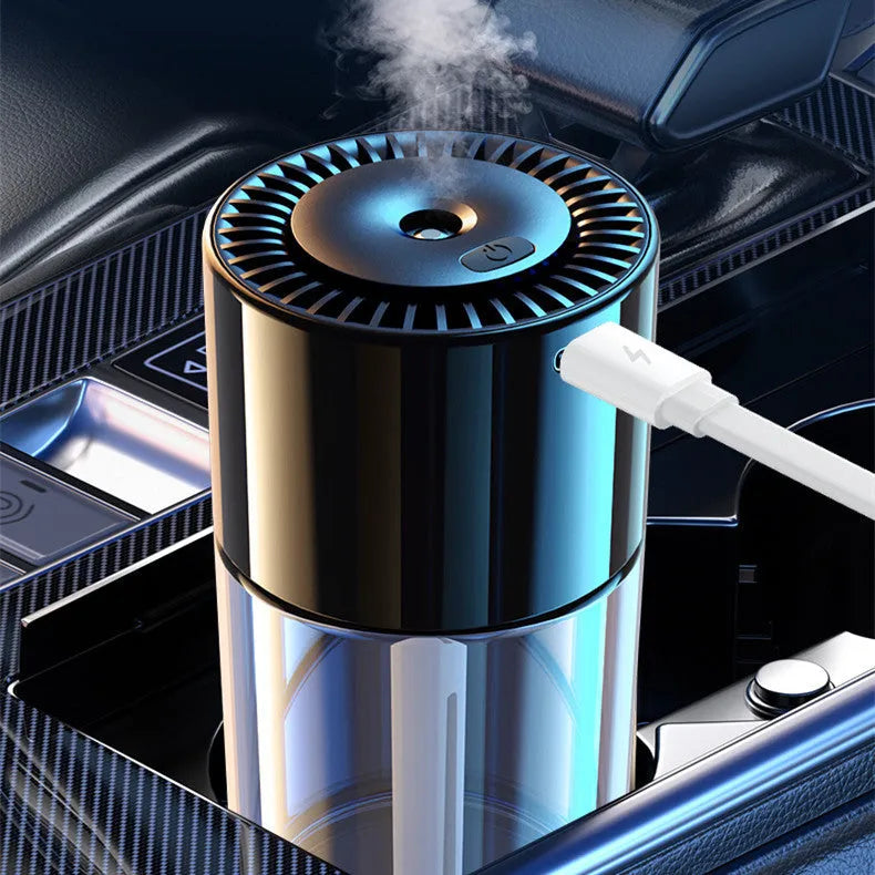 AI intelligent spray perfume humidifier with USB plug and glass perfume seat.