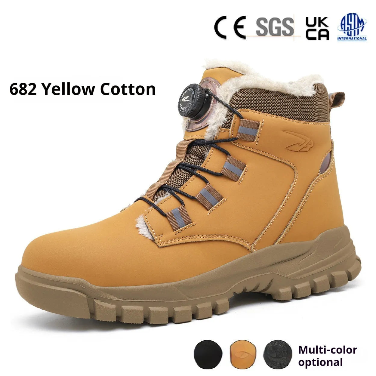 Men's black leather safety work shoes with a steel toecap and rubber sole on a grey background.
