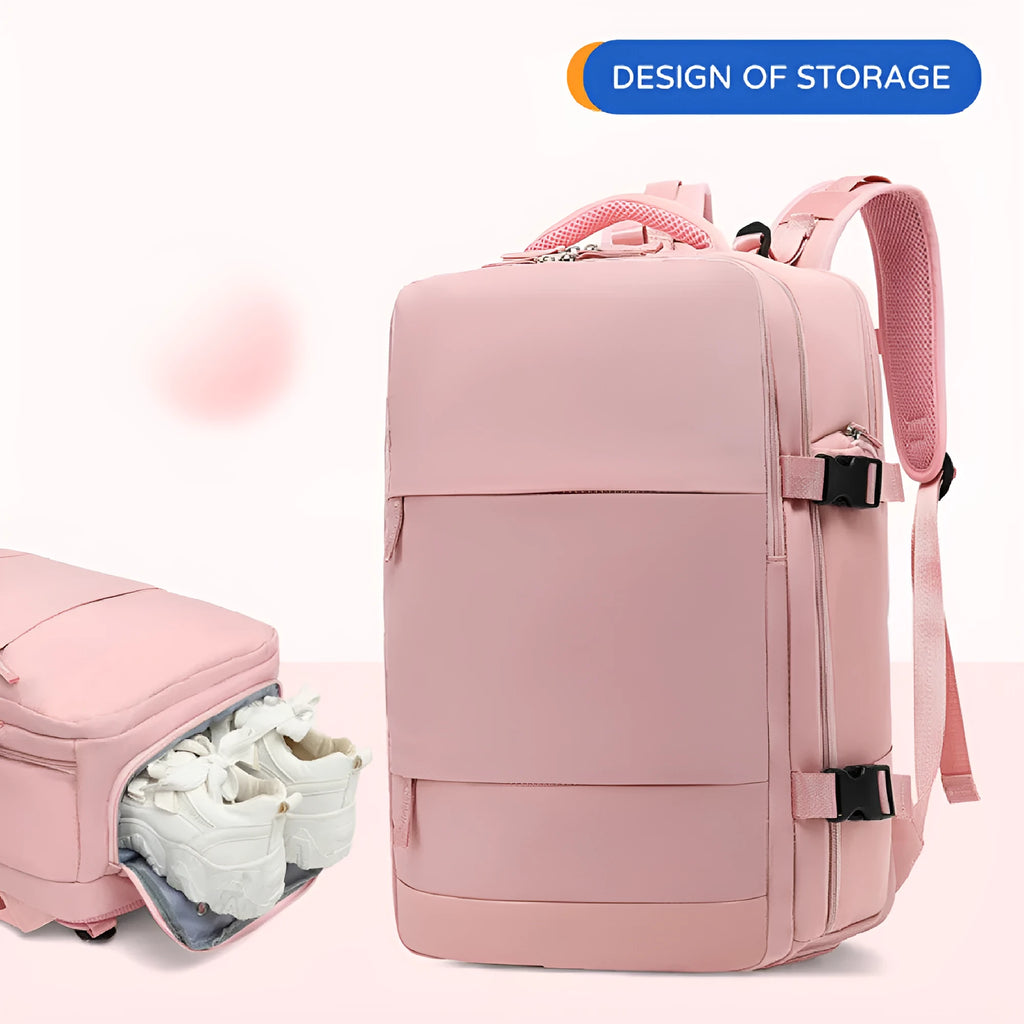 Large waterproof mummy backpack in various colours showing nylon material and spacious main compartment.