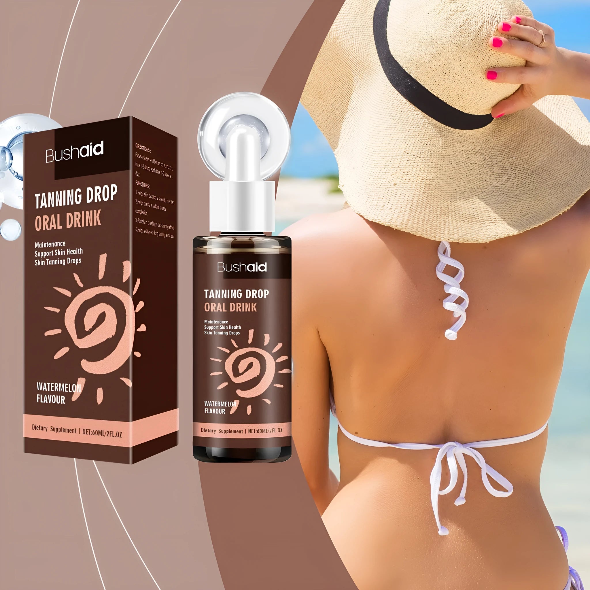 Sun protection tanning essence 60ml tube with product dimensions 30x30x125mm