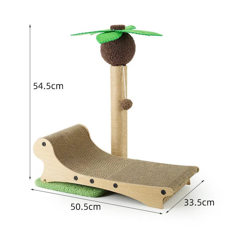 Wooden beach chair shaped cat climbing frame with integrated hemp mat scratching surface