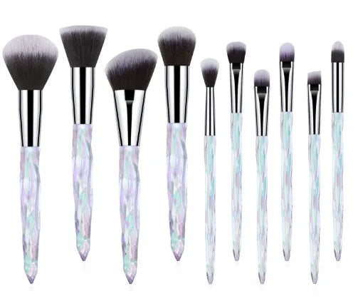 10-piece makeup brush set with crystal diamond handles and artificial fibre bristles in four colour options