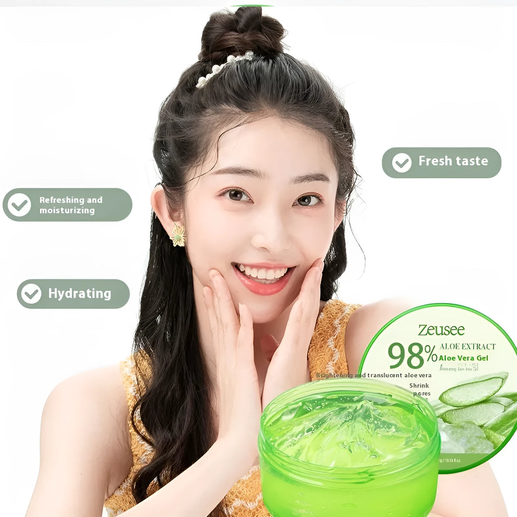98% aloe vera gel 300g tube with applicator spoon for facial acne control and hydration