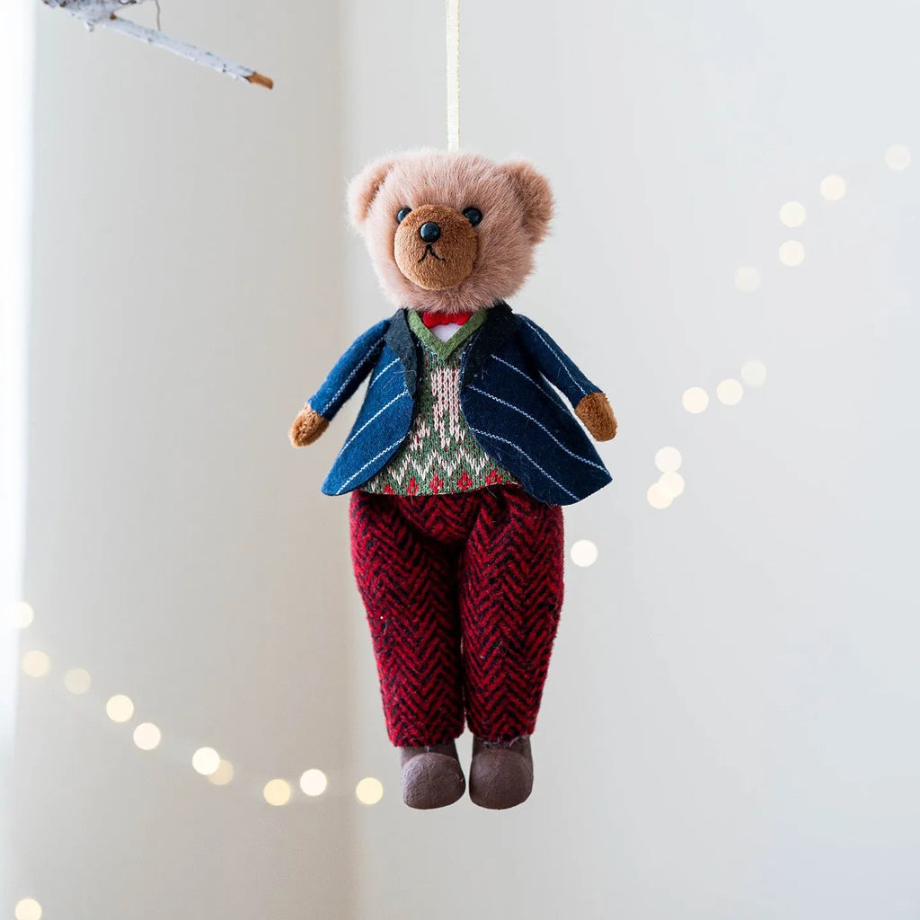 Cartoon-style couple plush bears wearing cotton suit plaid patterns in gentleman and princess bear colours