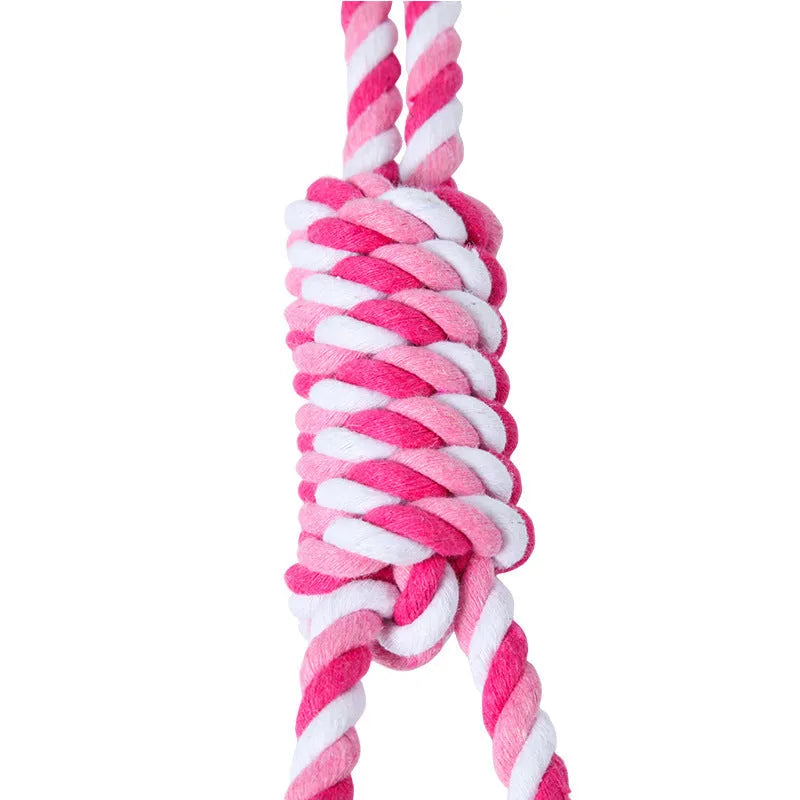 Cotton string dog toy for medium large breeds, approximately 38cm long in red and white colour
