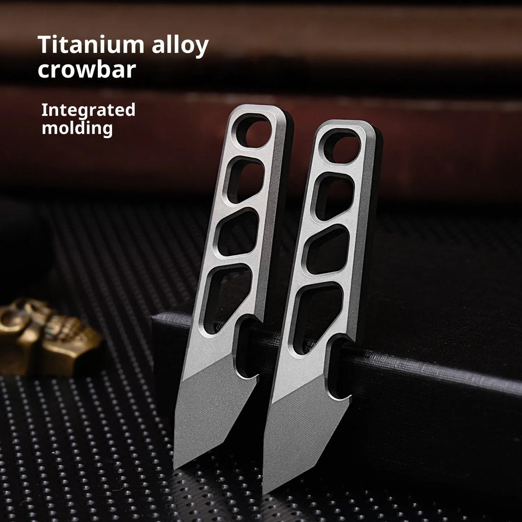 Titanium alloy mini wrecking bar bottle opener key ring in silver, model FC11