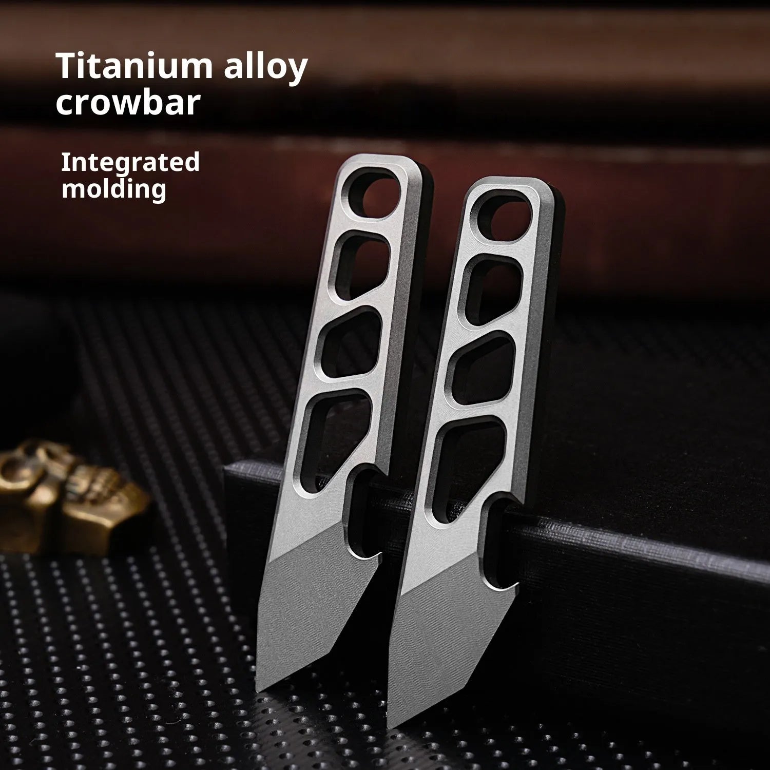 Titanium alloy mini wrecking bar bottle opener key ring in silver, model FC11