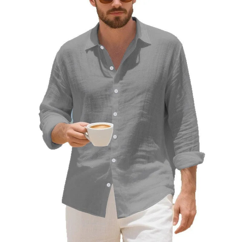 Linen casual shirt in a loose American-style fit, shown in army green colour.