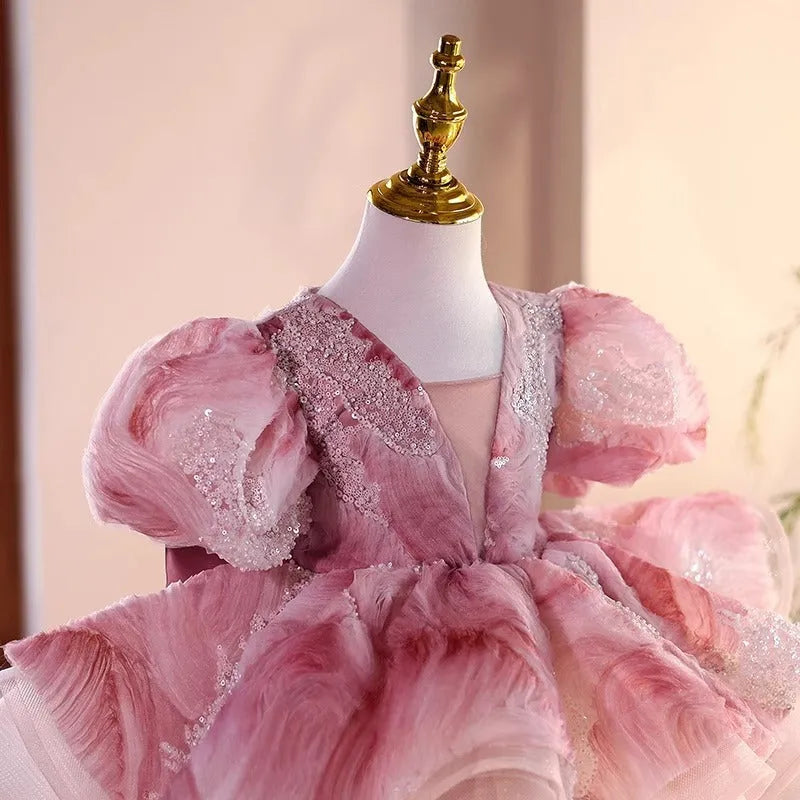 Pink princess children's dress for wedding piano performance 80-150cm height