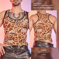 Men's leopard print mesh lingerie top with thin high elasticity nylon fabric