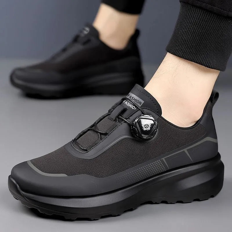 Thick bottom rotating button sneakers in army green with platform heel and front lace-up closure