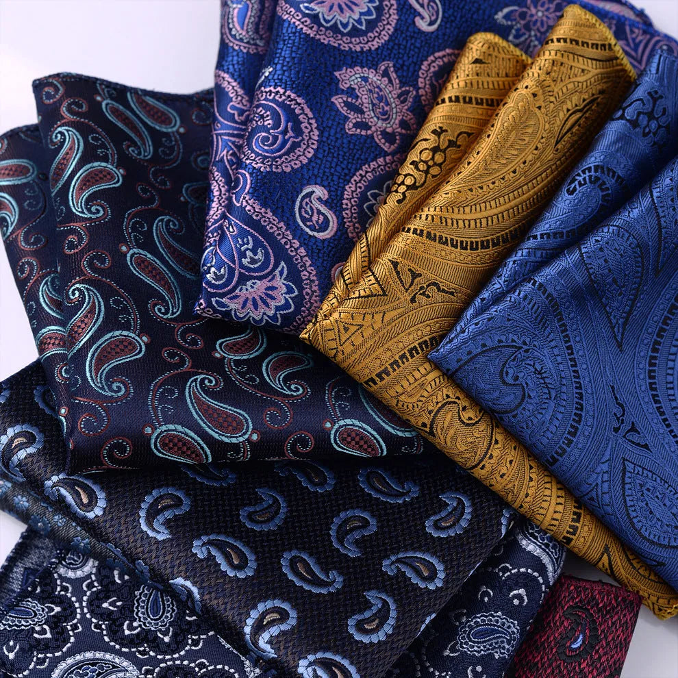 Men's jacquard pocket square 23x23cm patterned square scarf with 50 colour options