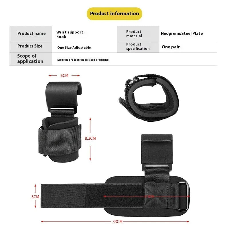 Black fitness wrist strap with hook for pull-up training and wrist support