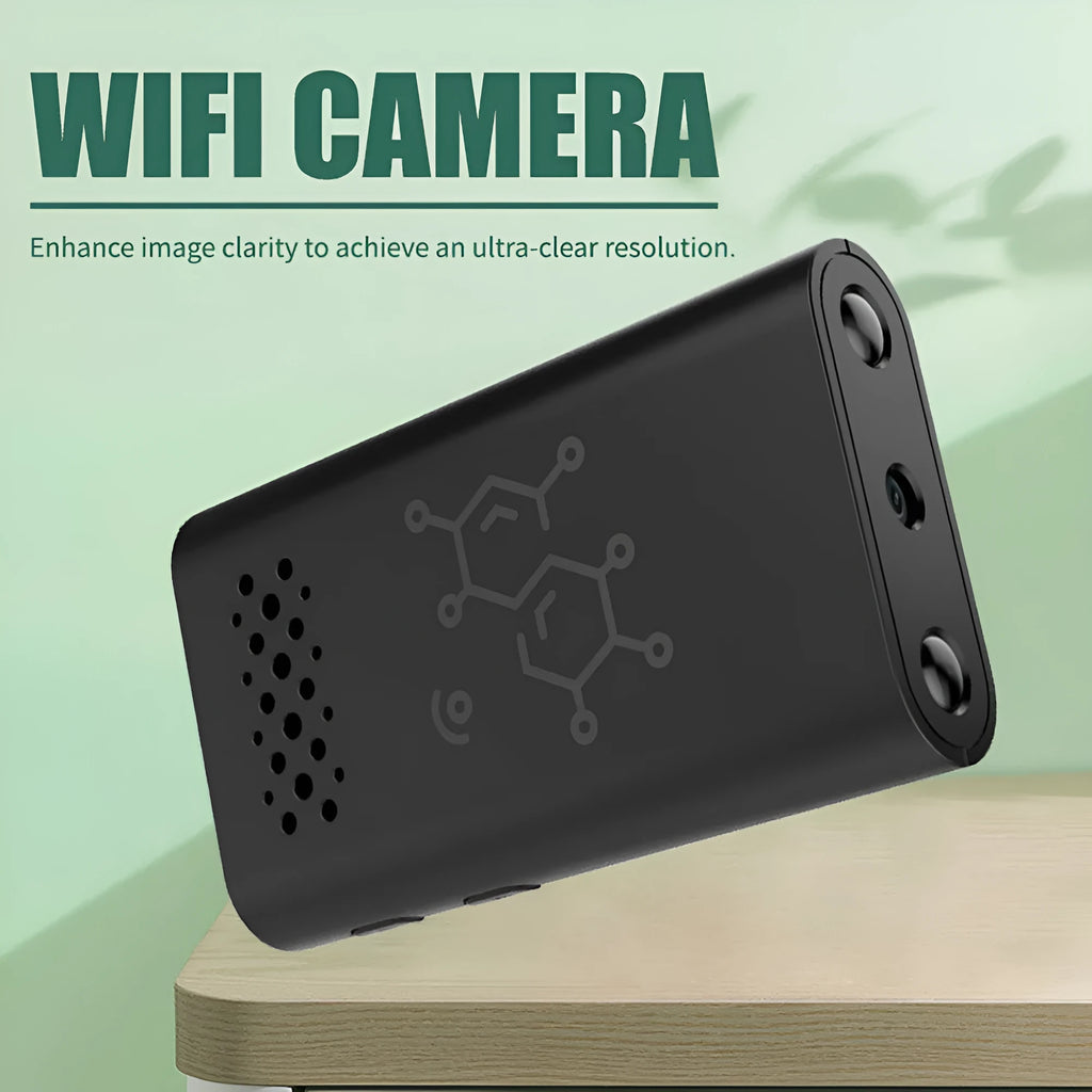 Black smart security camera with WiFi connectivity for mobile phone baby monitoring