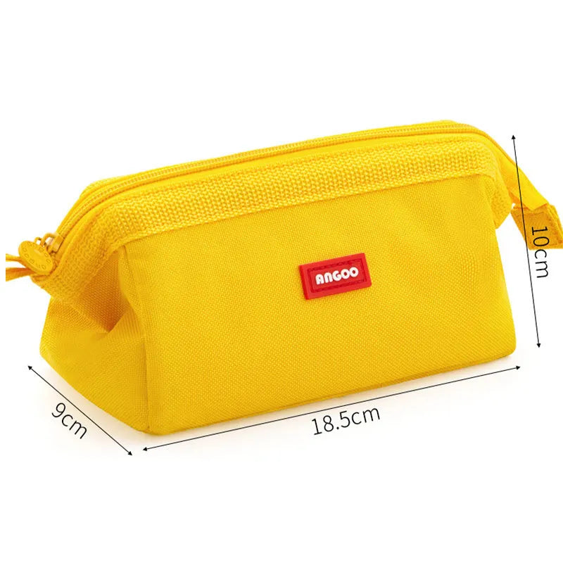Oxford cloth pencil case with double zippers in yellow, black or dark blue colours for stationery storage