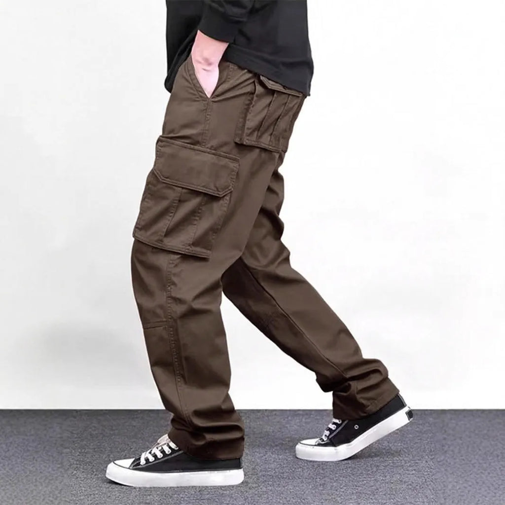 High waist straight long pants in khaki with drawstring waist, loose fit, bamboo fiber blend fabric, women's casual trousers