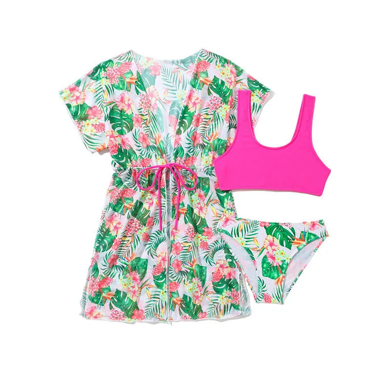 Girls' floral two-piece swimsuit set for children with Korean style pattern