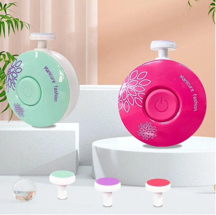 Red and green baby electric nail polisher sets with six grinding heads for newborn grooming