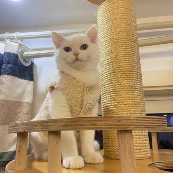 Apricot or brown polar fleece cat winter vest showing front view with simple vest design