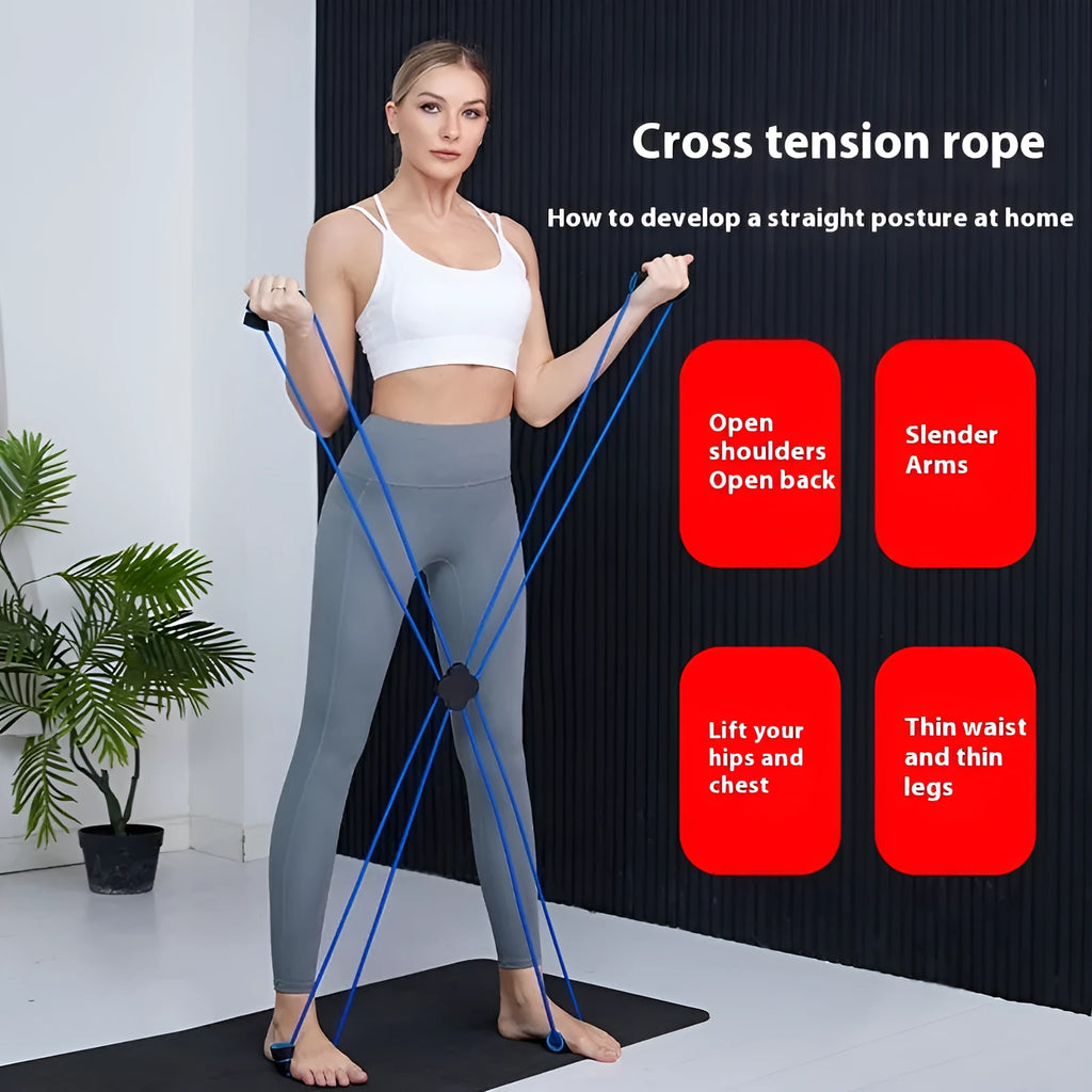 Blue eight character shaped TPR resistance puller for shoulder fitness exercises.