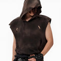 Khaki cotton short-sleeved hood vest for teenagers shown in casual wear
