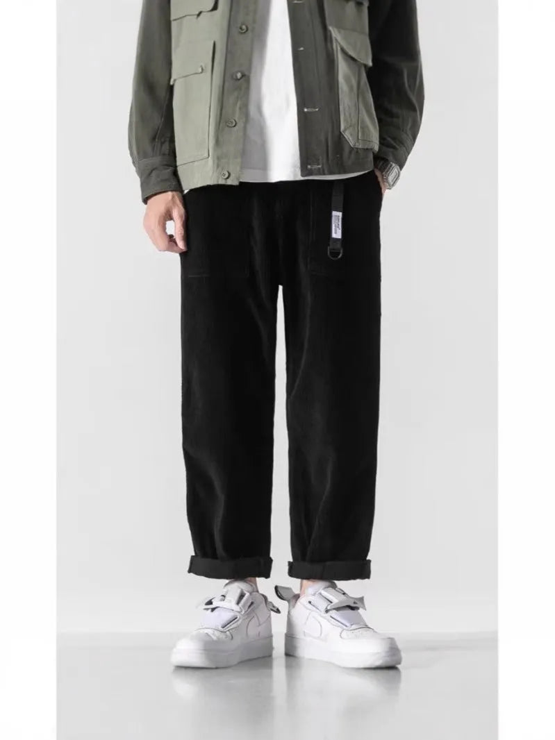 Loose straight-leg pants in chemical fibre blend fabric in dark grey colour