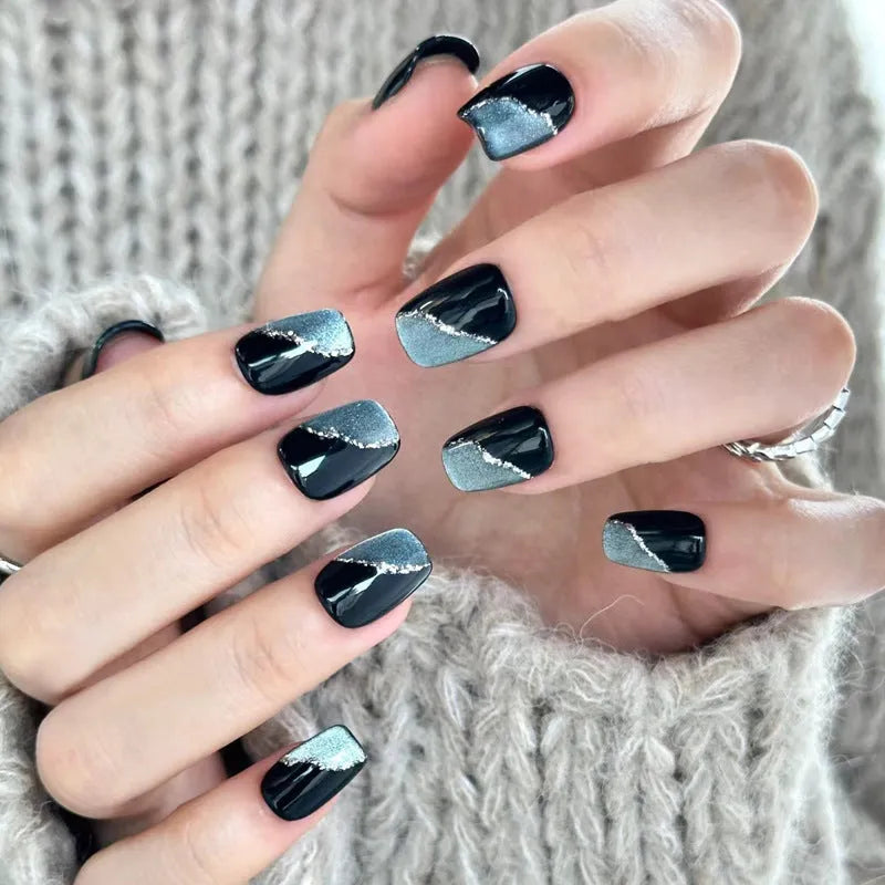 A selection of false nails in various colours and sweet girl style patterns, shown in packs of 5, 10, or 15 sets.