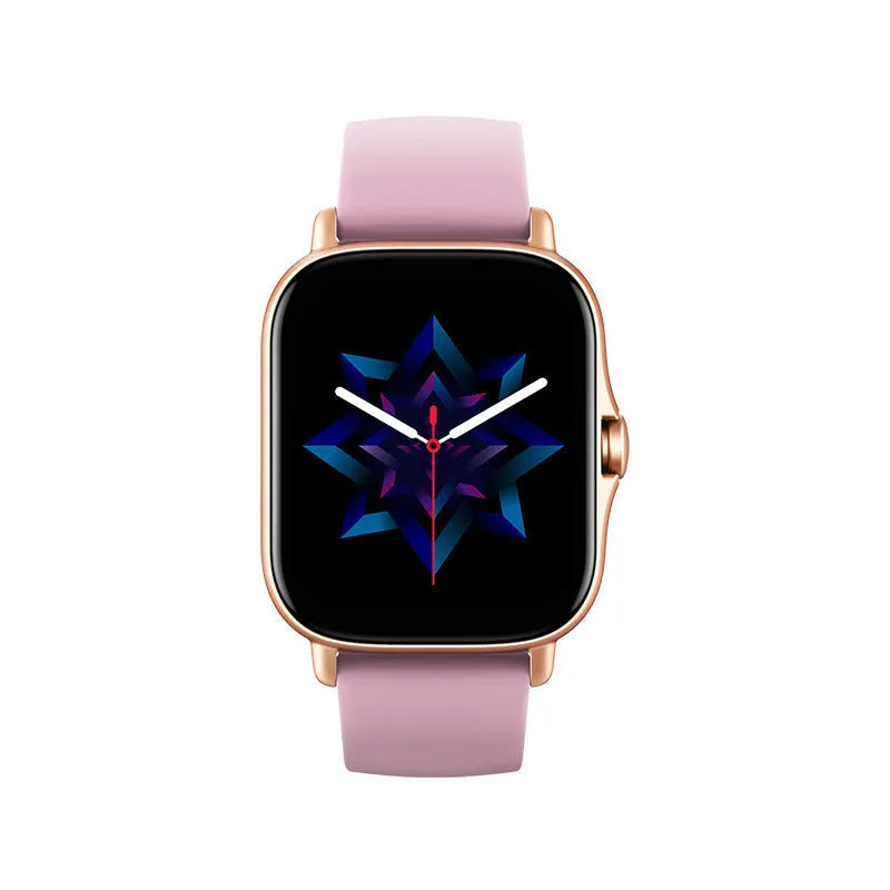 GT20 smartwatch in black with alloy case and silicone strap showing health stats on screen.