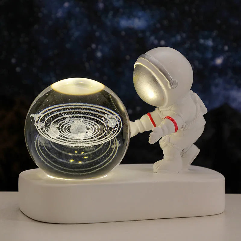 6cm glowing crystal ball night light with astronaut and planetary 3D pattern, USB cable included