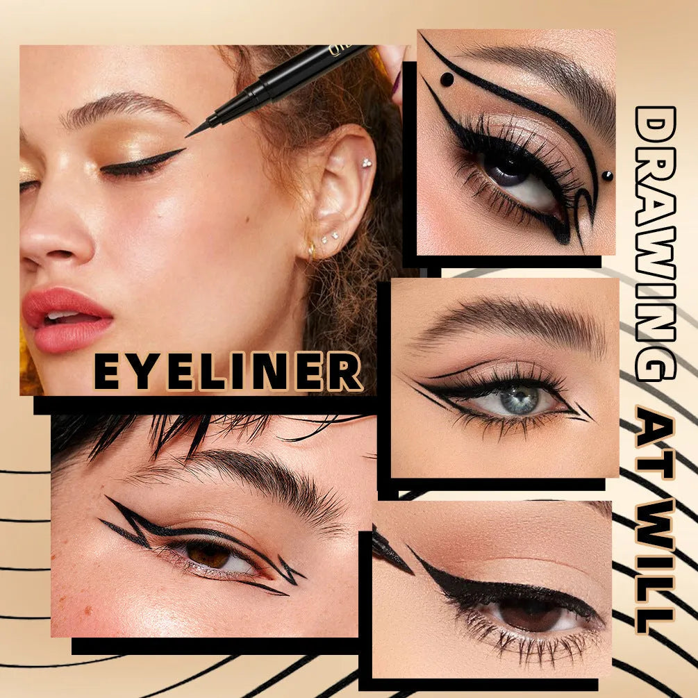 Black liquid eyeliner pen with fine brush tip for precise application