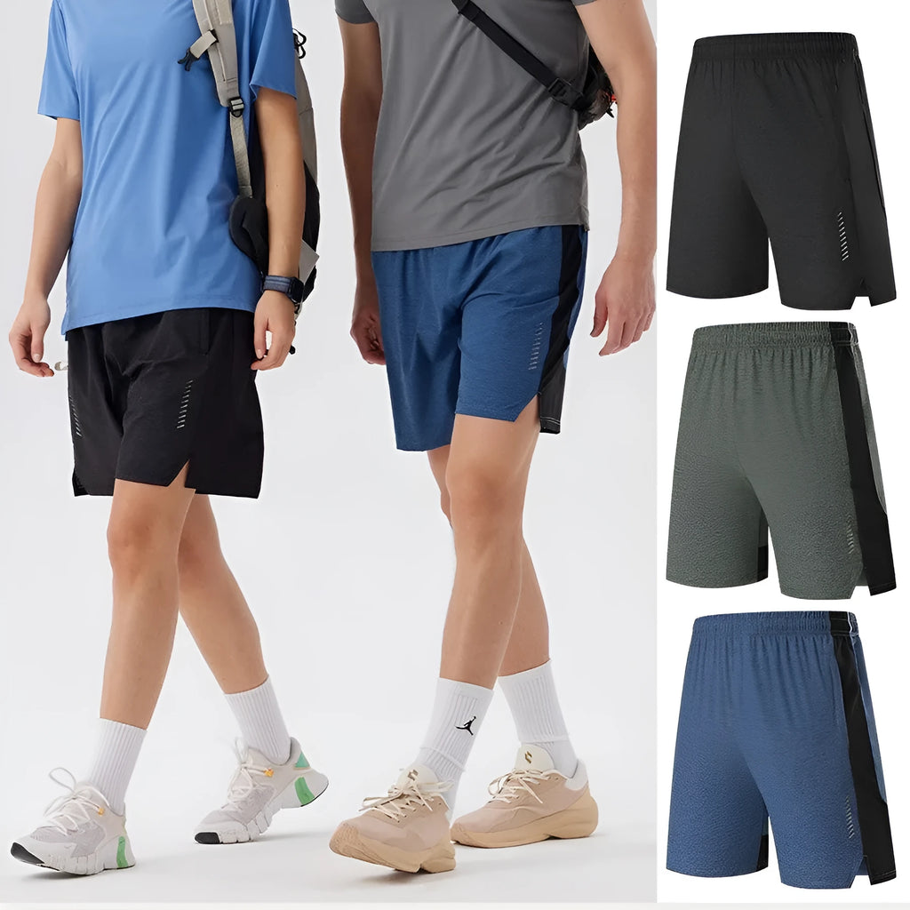 Men's forest green five-point spandex casual shorts on a mid-waist fit.