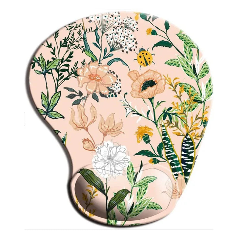 Black silicone keyboard pad with wrist strap showing floral pattern, dimensions 228×192×16mm