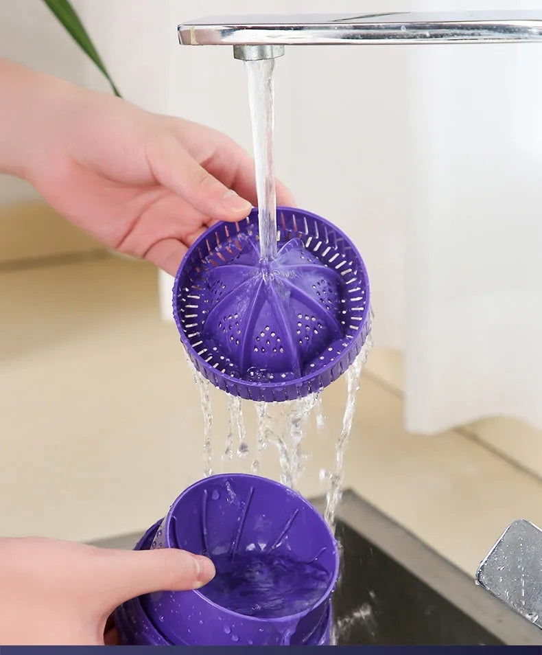 Purple USB rechargeable electric citrus juicer with cone-shaped pulp filter