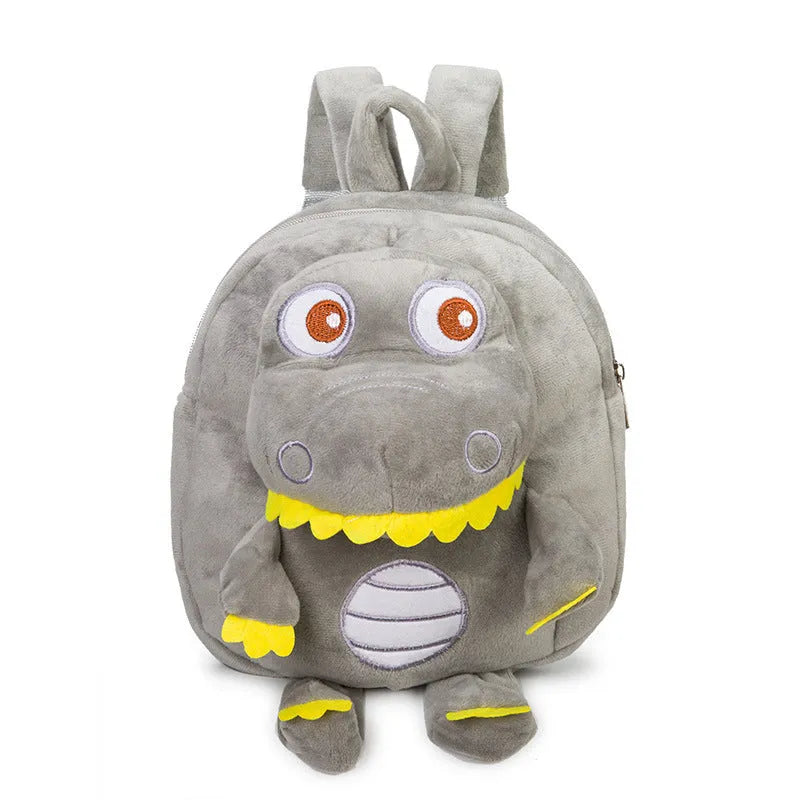 Blue dinosaur plush backpack with embroidery decoration and soft handle