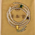 White crystal 108-bead rosary bracelet necklace with geometric beads and ethnic styling