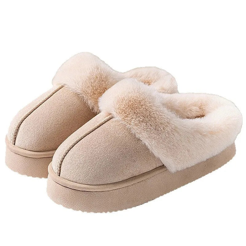 Indoor warm anti-slip thick sole deodorant couple cotton slippers with suede upper and EVA sole in multiple colours