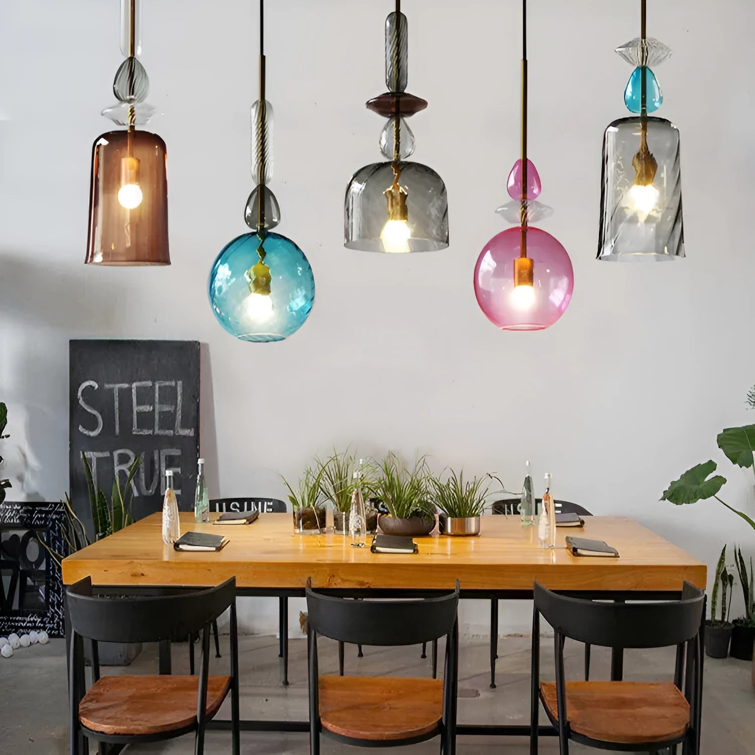 Glass bar counter chandelier with macaron crystal design and adjustable height mechanism
