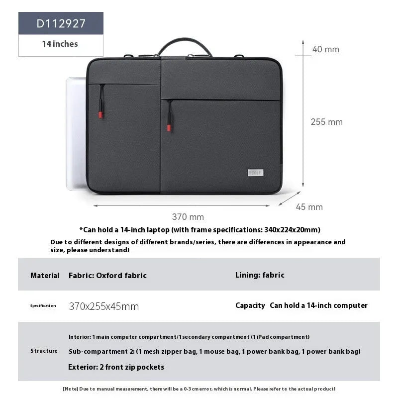 Men's 14-inch laptop sleeve protective case with shoulder strap in dark grey colour