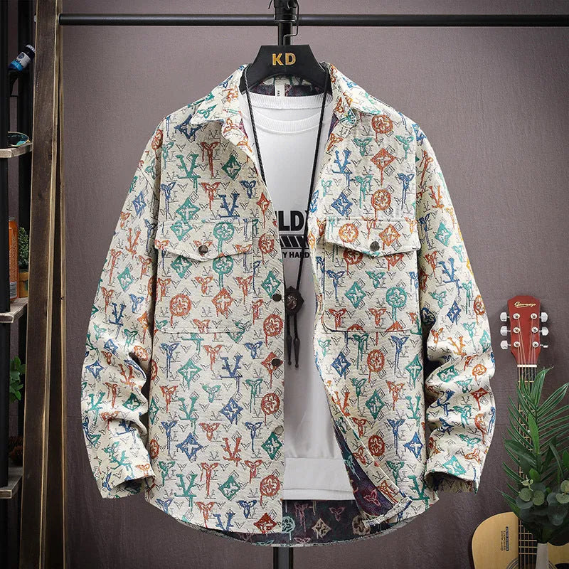 Casual lapel shirt coat in a colour option, shown with long sleeves and a straight hem.