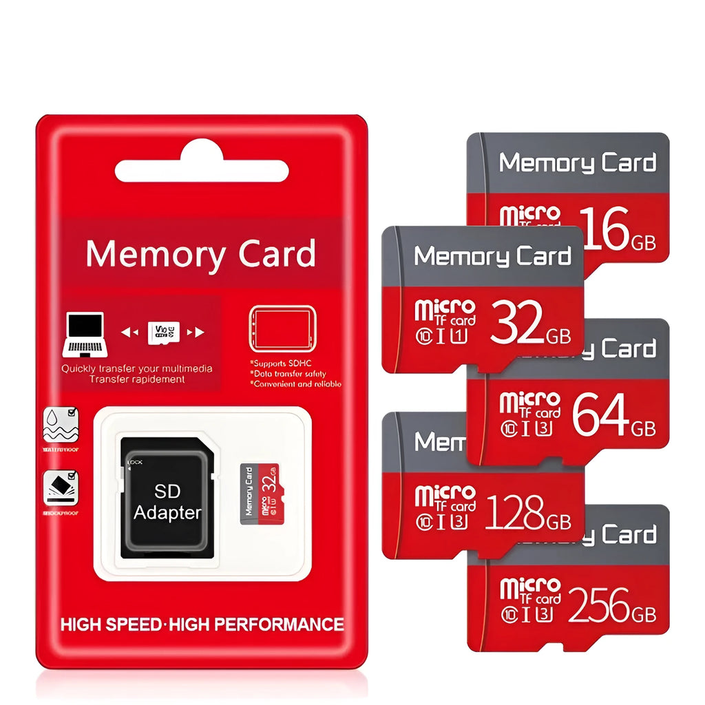 MicroSD memory card with SD adapter for recorder and monitoring device storage expansion