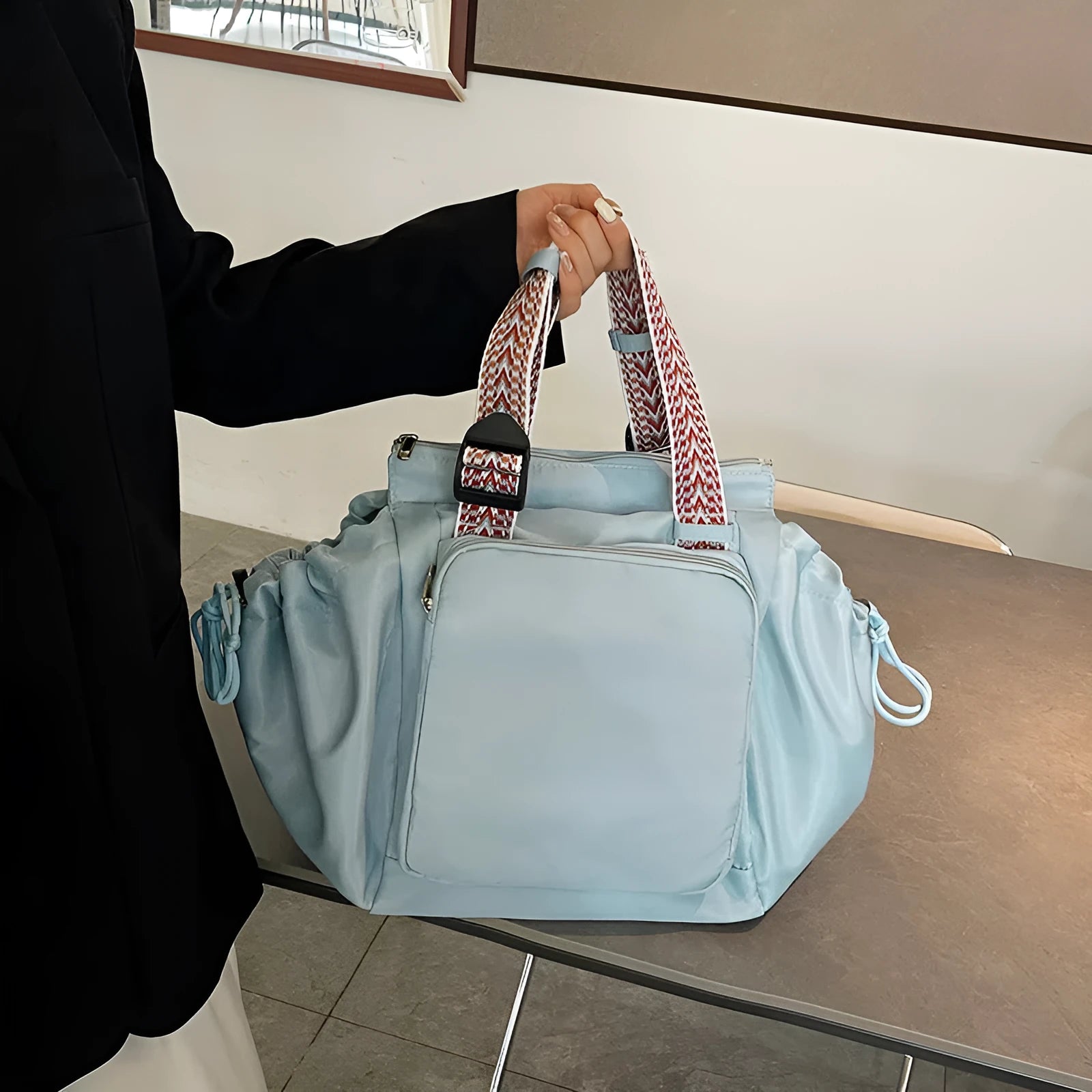 Nylon mommy bag in large capacity tote style, available in multiple colours for travel and daily use
