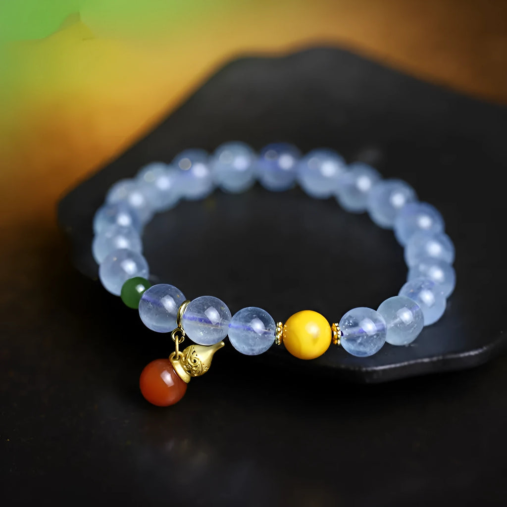 Aquamarine crystal bracelet with 8mm geometric beads in ethnic retro design