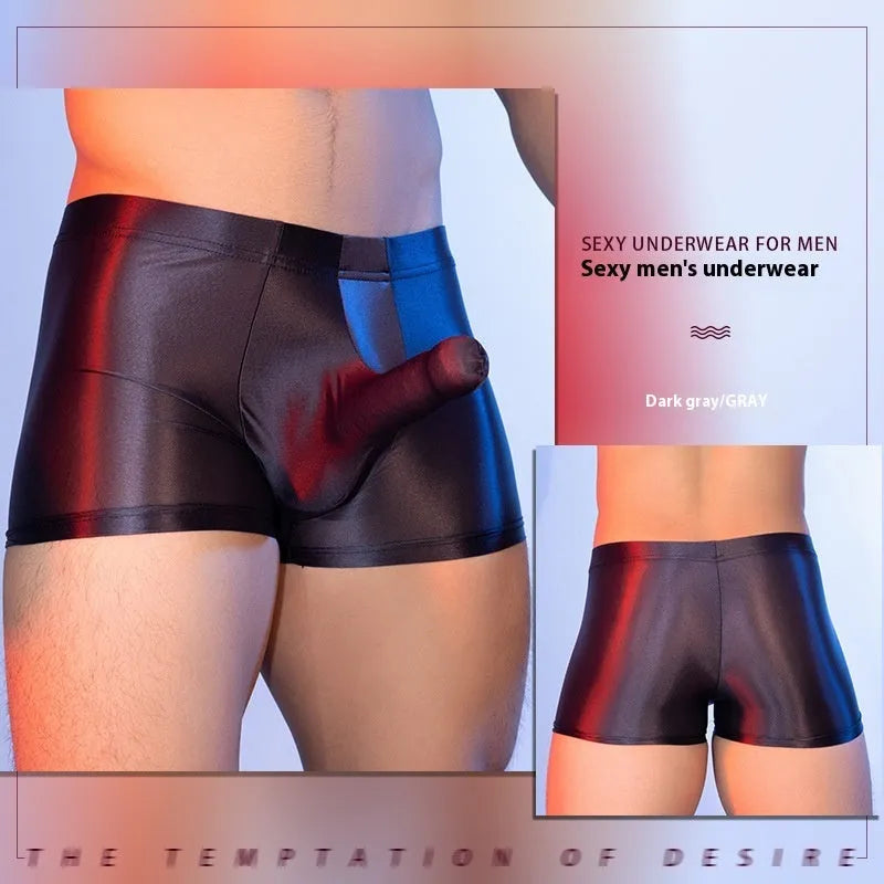 Red men's boxer shorts with elephant nose design, seamless construction, and mid waist fit