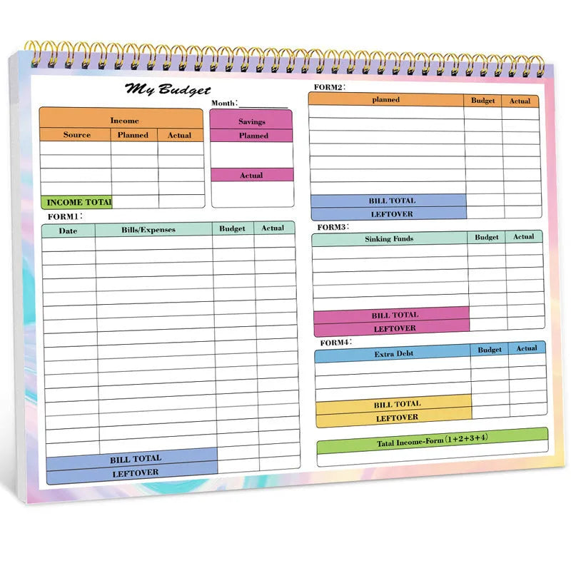 B5 size budget tally book with blue PP plastic cover and spiral binding for income expenditure tracking