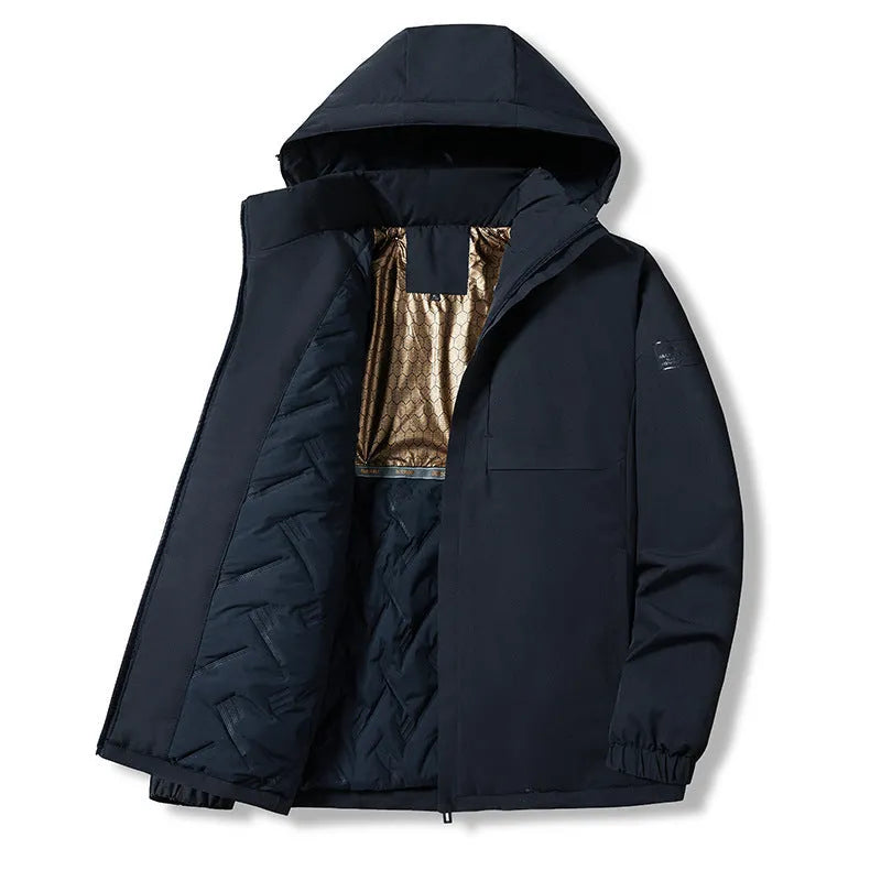 Men's waterproof windproof winter jacket in black polyester fabric