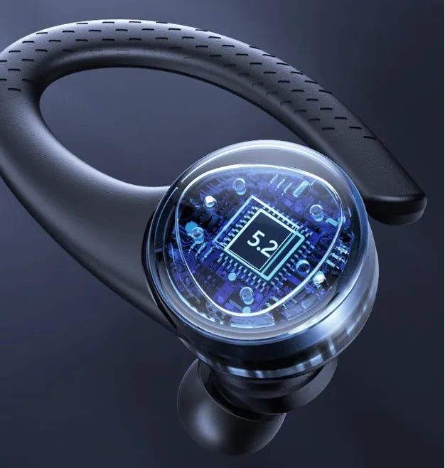 Black true wireless noise cancelling earbuds with charging case, suitable for sports and running.