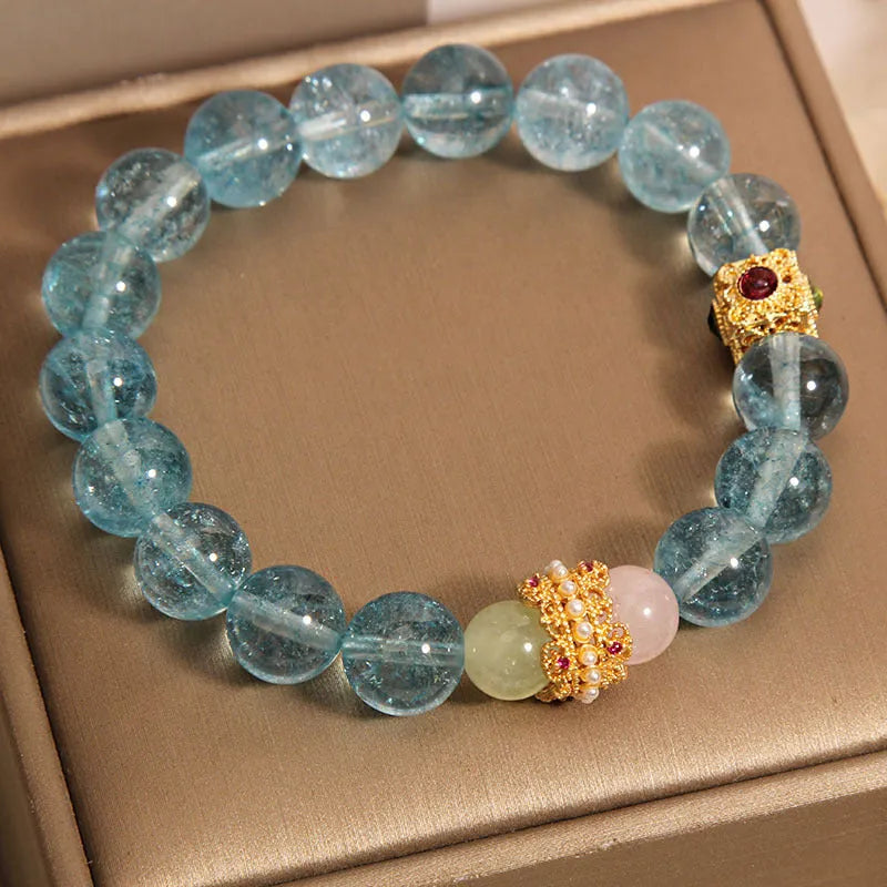 Blue crystal cube sugar bracelet with flexible band for women featuring Chinese style design