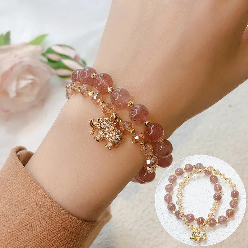 Women's retro bracelet with colour hair crystal beads and strawberry quartz accents